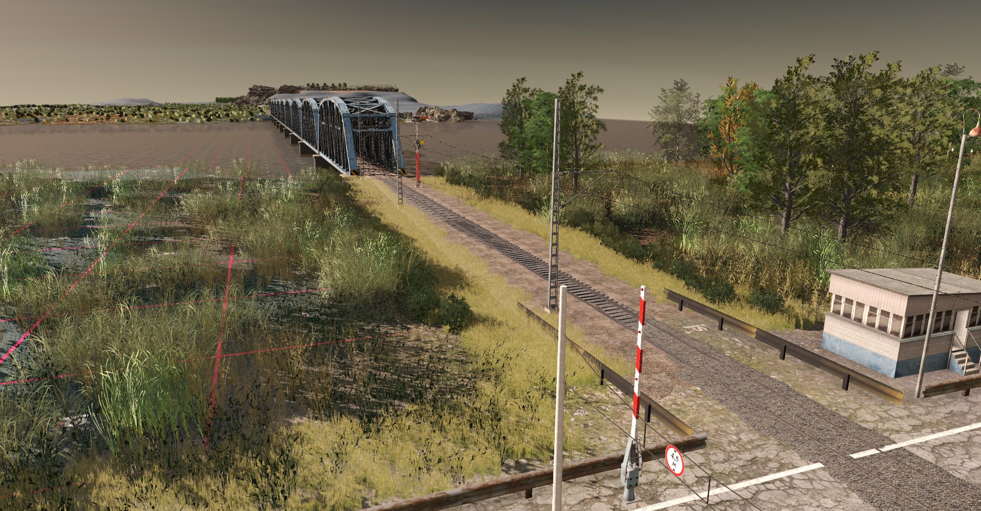 Brücke (<kuid:439337:107856> SAP_Austin_Warren_Truss_1T_1_PBR) und Bahnübergang